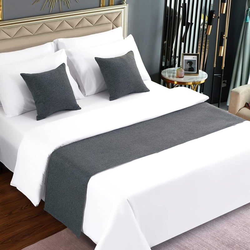 AMBERIS Bed Runner Dark Grey, Imitation Linen Decorative Bed Scarf for Home Hotel - Image 1